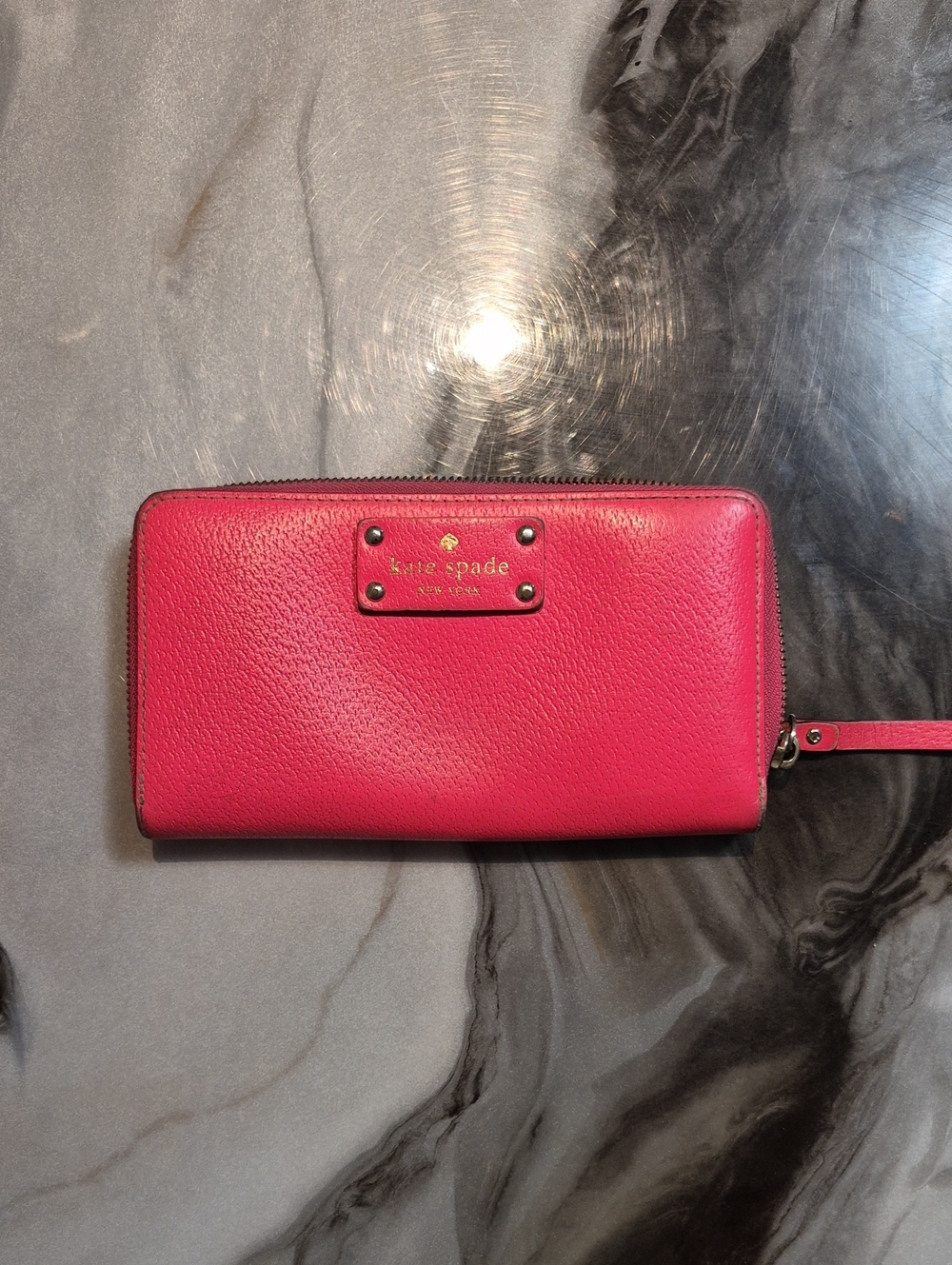 kate spade Hot Pink Pebbled Leather Wallet with Gold Logo